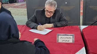 برپایی میز خدمت شبکه بهداشت و درمان شهرستان قدس در مصلی شهرقدس به مناسبت دهه فجر